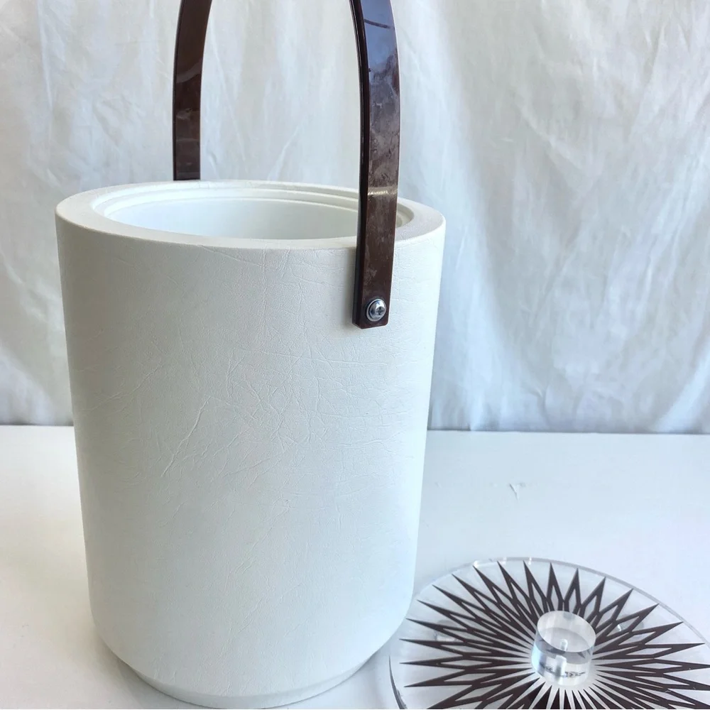 Morgan Designs Bucket Brigade Vintage 70s White Brown Vinyl Insulated Ice Bucket